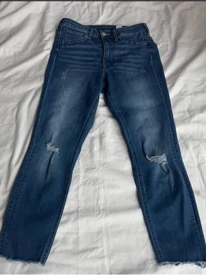 H&M Dark Blue Straight Leg Distressed Jeans thumbnail 1