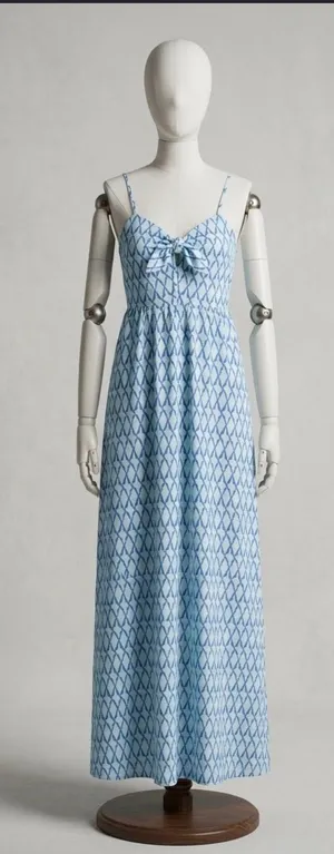 Vineyard Vines Blue Geo Print V-Neck Smocked Sleeveless Maxi Dress Size S thumbnail 1