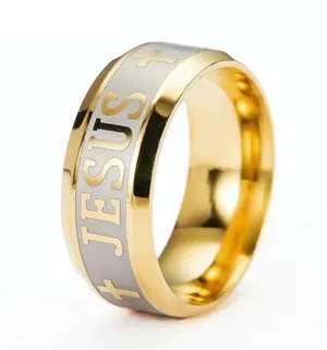 New Stainless Steel 8mm Jesus Gold Tone Band Ring Christian Cross Jewelry sz 8 thumbnail 1