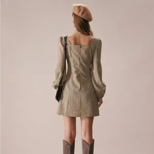 RIHOAS The Khaki Square Neck Plaid Button Mini Dress M 68 thumbnail 6