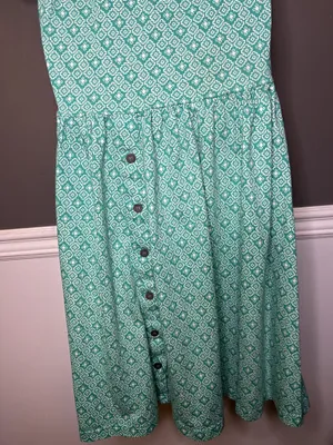 Vintage Intro T Shirt Dress Womens Medium Green Geometric Drop Waist Midi Cotton thumbnail 9