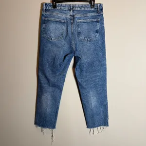 Zara TRF High Rise Distressed Straight Leg Denim Jeans Women's 14 Blue Raw Hem thumbnail 9