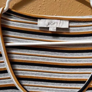 Loft Striped Long Sleeve Scoop Neck Top Mustard Black Grey White Ribbed Large thumbnail 2