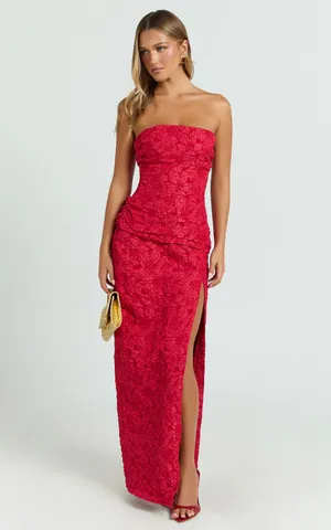 New Showpo Berri Maxi Dress Strapless Jacquard High Split Dress -Large MSRP $129 thumbnail 5