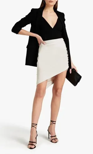 ✨IRO Luncie Asymmetric Ruched Crepe Mini Sz 34/2 Skirt In Cream✨ thumbnail 1