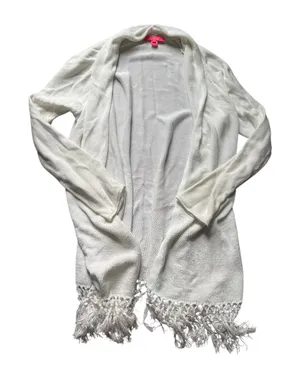 Lilly Pulitzer Tatum Fringe Cardigan in Resort White L thumbnail 1