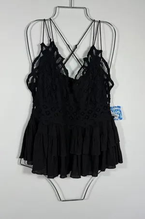 Free People Intimately Black Lace Adella Ruffle Cami Top Size L NWT thumbnail 1