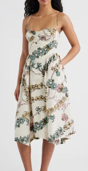 FREE PEOPLE cherish printed midi dress in ivory combo size large thumbnail 1