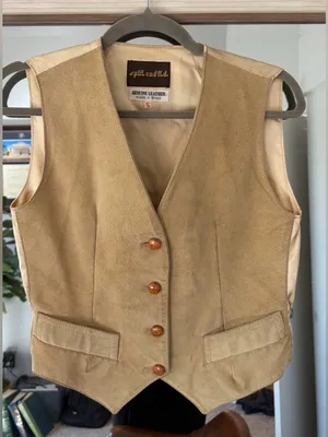 vintage genuine leather suede vest in tan front button closure size Small thumbnail 1