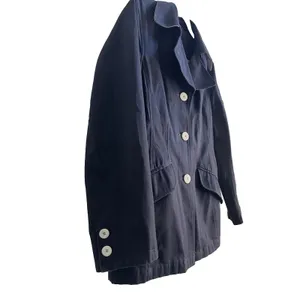 Bianca Studio Navy Blazer Trench Coat Cotton White Buttons Size 6 thumbnail 5