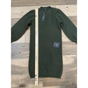 Lulus Sweater Dress Size M Olive Green Ribbed Knit Balloon Sleeve Crew Neck NWT thumbnail 5