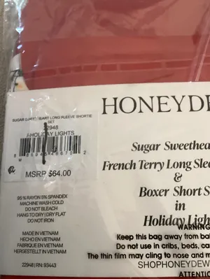 HONEYDEW Sugar Sweetheart Long Sleeve Shortie Set, Red MEDIUM, NEW tags thumbnail 7