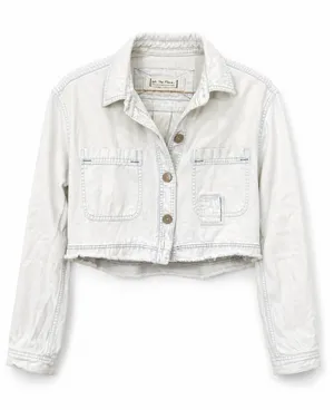 Free People Women Jacket Small White We The Free Cropped Raw Hem Cotton Linen thumbnail 1