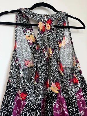Free People Black and Purple Floral Patchwork V-Neck Tank thumbnail 3