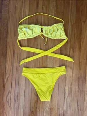 NWOT Blackbough Yellow Bikini Set | Scrunch Bandeau Top S & High Cut Bottom M thumbnail 6