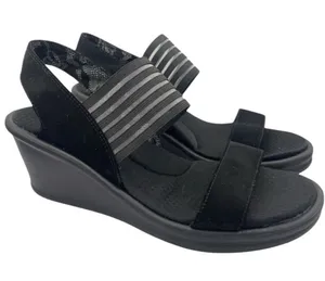 Skechers wedge platform cushion black sandals women’s Size 9 thumbnail 1