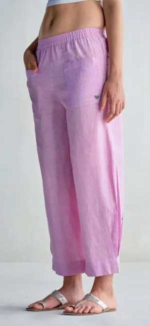 Nicobar Women's Size XS‎ Serene Pant Lilac Purple Wide Leg Gathered 100% Cotton thumbnail 1