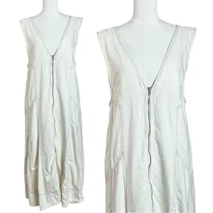 Free People Santino Denim Zip Front Midi Dress in Ecru Medium Minimalist thumbnail 4