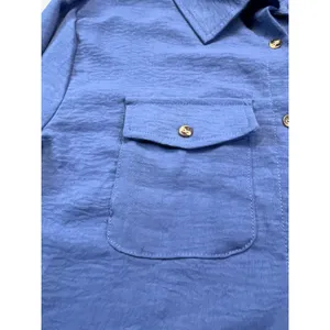Womens Button-Down Long Sleeve Swim‎ Cover-Up Lightweight Pockets & Blue Medium thumbnail 4