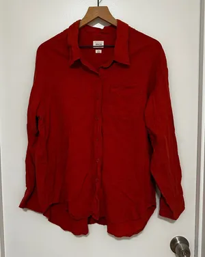 Wilfred Free x Aritzia | Women's Linen Blend Orange Red Button Down Shirt, S thumbnail 1