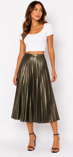 Abercrombie & Fitch Metallic Pleated Midi Skirt Size Small Gunmetal thumbnail 1