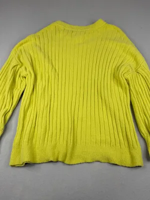 Aerie Fuzzy Ribbed Sweater Medium Chartreuse Balloon Sleeve Cozy Knit Top thumbnail 4