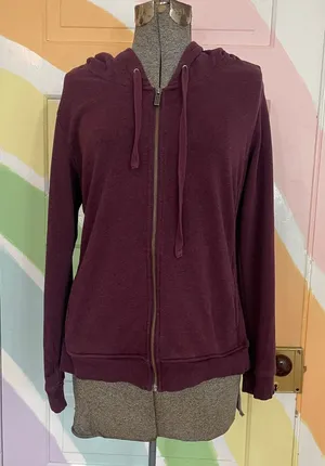 UGG Clara Hoodie Womens M Plum Purple Full Zip Fitted Stretch Sweatshirt thumbnail 1
