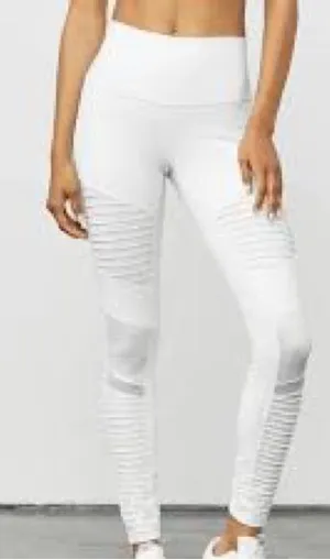 ALO Yoga White Ribbed Moto Leggings 1056 thumbnail 1