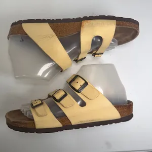 Birkenstock 39 8 Sandals Florida Leather Yellow Triple Strap Slide Germany thumbnail 3