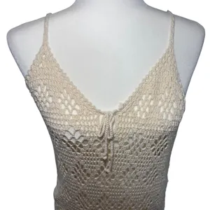 Aerie Crochet Knit Midi Dress Boho Ruffle Hem Beach Coverup Cream Festival sz M‎ thumbnail 2