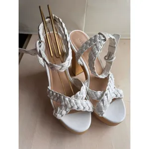 Veronica Beard Gael White Braided Leather Ankle Strap Platform Sandals 9 thumbnail 4