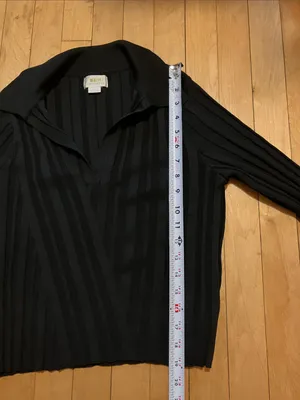 Maeve Anthropologie Black Ribbed Long Sleeve Polo Medium thumbnail 8