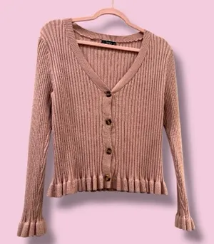 SHEIN Dusty Pink Ribbed Cardigan and Skirt Set thumbnail 1