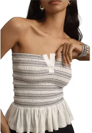 Anthropologie Maeve Tube Top Smocked White Size XLarge Ruffle feminine beach thumbnail 1