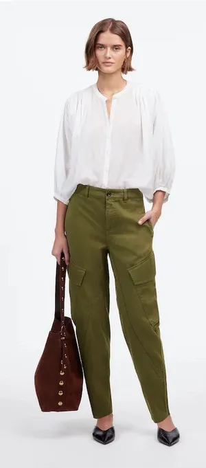 Madewell The Barrel‎ Leg Utility Pant in Garment-Dyed Twill Green Womens Size 0 thumbnail 1