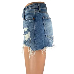 Abercrombie & Fitch Blue Distressed Frayed High Waist Denim Jeans Mom Shorts 25 thumbnail 2