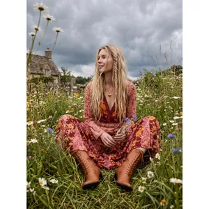 Free People Bohemian Retro 70s Gypsy Floral Tilda Maxi Dress Size Small thumbnail 2