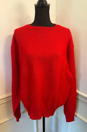Vtg Jantzen Tomato Red Wool Knit Crewneck Sweater Vibrant Minimalist Pullover thumbnail 1
