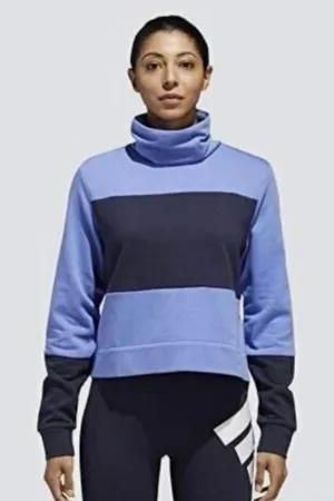 Adidas | Women's Blue Black Colorblock‎ Funnel Neck Pullover Sweatshirt, Size L thumbnail 1