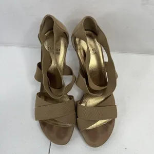 Stuart Weitzman Size 38 US 7.5 Heels‎ Elastic Strap Wrap Tan Suede High Chunky thumbnail 5