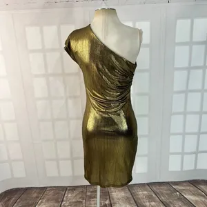 Grace Karin gold one shoulder side ruched cocktail dress size small thumbnail 4