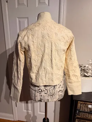 NWOT Anthropologie Dolan Chloe String Embroidery crop Cream Jacket Sz XS cotton thumbnail 5