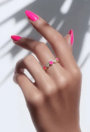 Women’s Stainless Steel Gold Tone w/ Pink Hearts Cubic Zirconia Band Size 7 thumbnail 1
