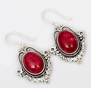 925 pure silver Simulated Ruby Gemstone Handmade Drop Dangle Earrings Jewelry 1.6" thumbnail 1