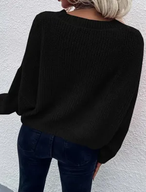 SheIn Black batwing sleeve oversized sweater thumbnail 2