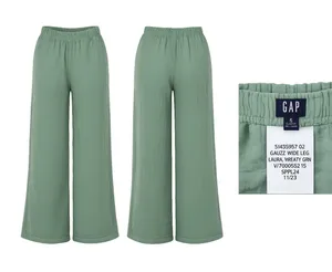 Gap Gauze Wide Leg Pants Womens‎ S Green Cotton Pull On Elastic Waist Lagenlook thumbnail 1