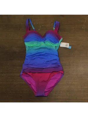 NWT Bleu By Rod Beattie Moment Shirred Bandeau One-Piece Swimsuit Blue Multi 6 thumbnail 3