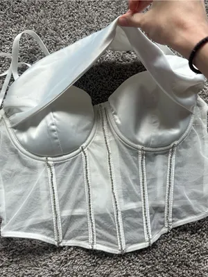 Windsor White Satin Bustier Crop Tank thumbnail 2
