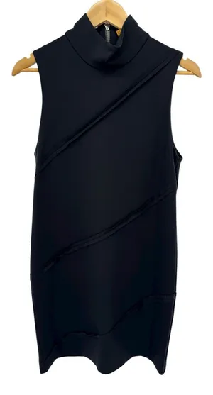 Alice + Olivia‎ Black Sleeveless Mock Neck Asymmetrical Seam Dress Size L thumbnail 1