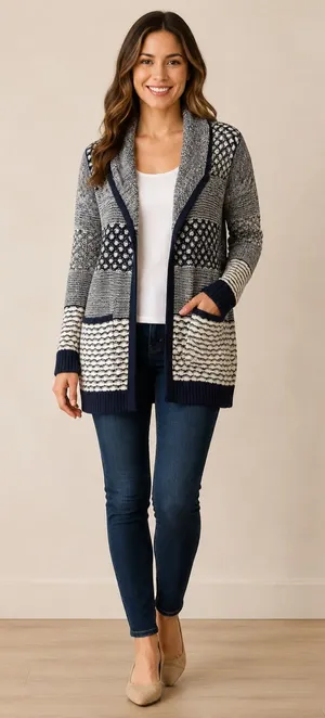 Gap Women’s Chunky Knit Open Front Cardigan Navy Cream Size M thumbnail 1